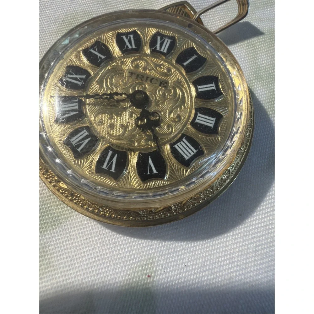 Vintage Trice Swiss Made Pendant Watch Gold Tone Roman Numeral Mechanical RUNS